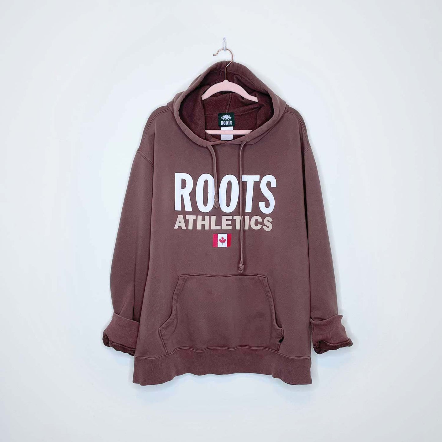 vintage roots brown nameplate hoodie - size xl