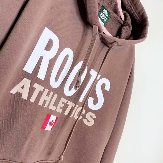 vintage roots brown nameplate hoodie - size xl