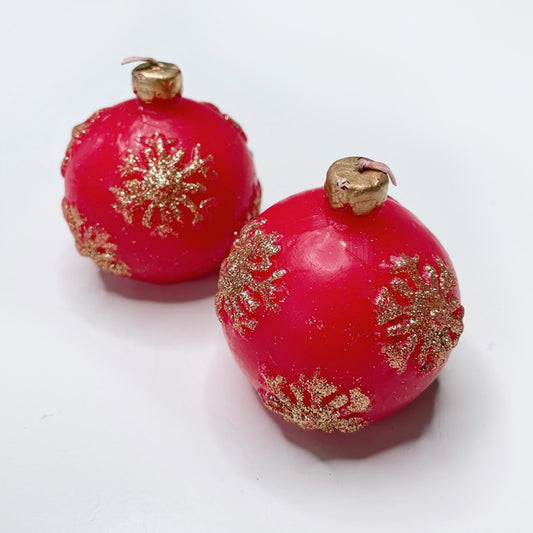 x2 glitter snowflake red ornament candles