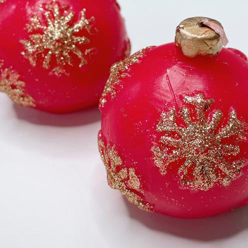 x2 glitter snowflake red ornament candles