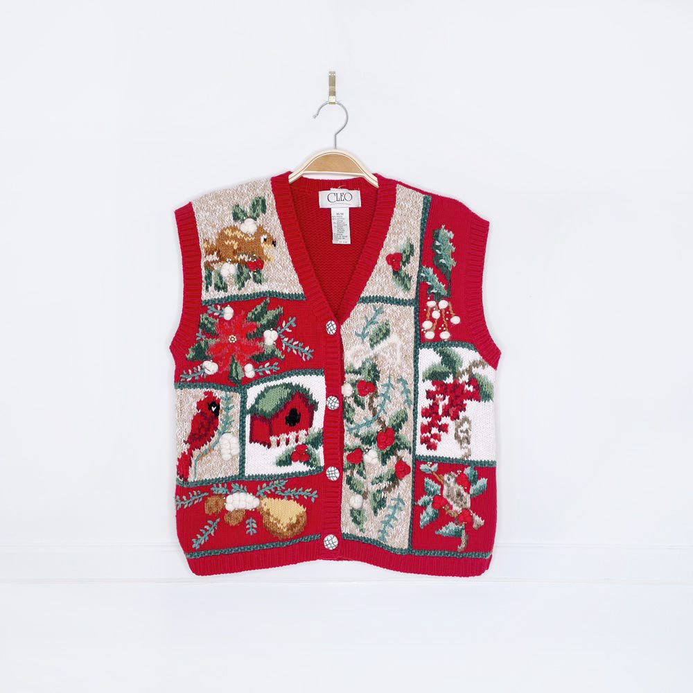 vintage cleo holiday animals knit ramie vest