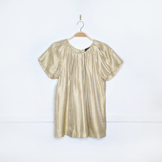 club monaco gold pleated ss blouse