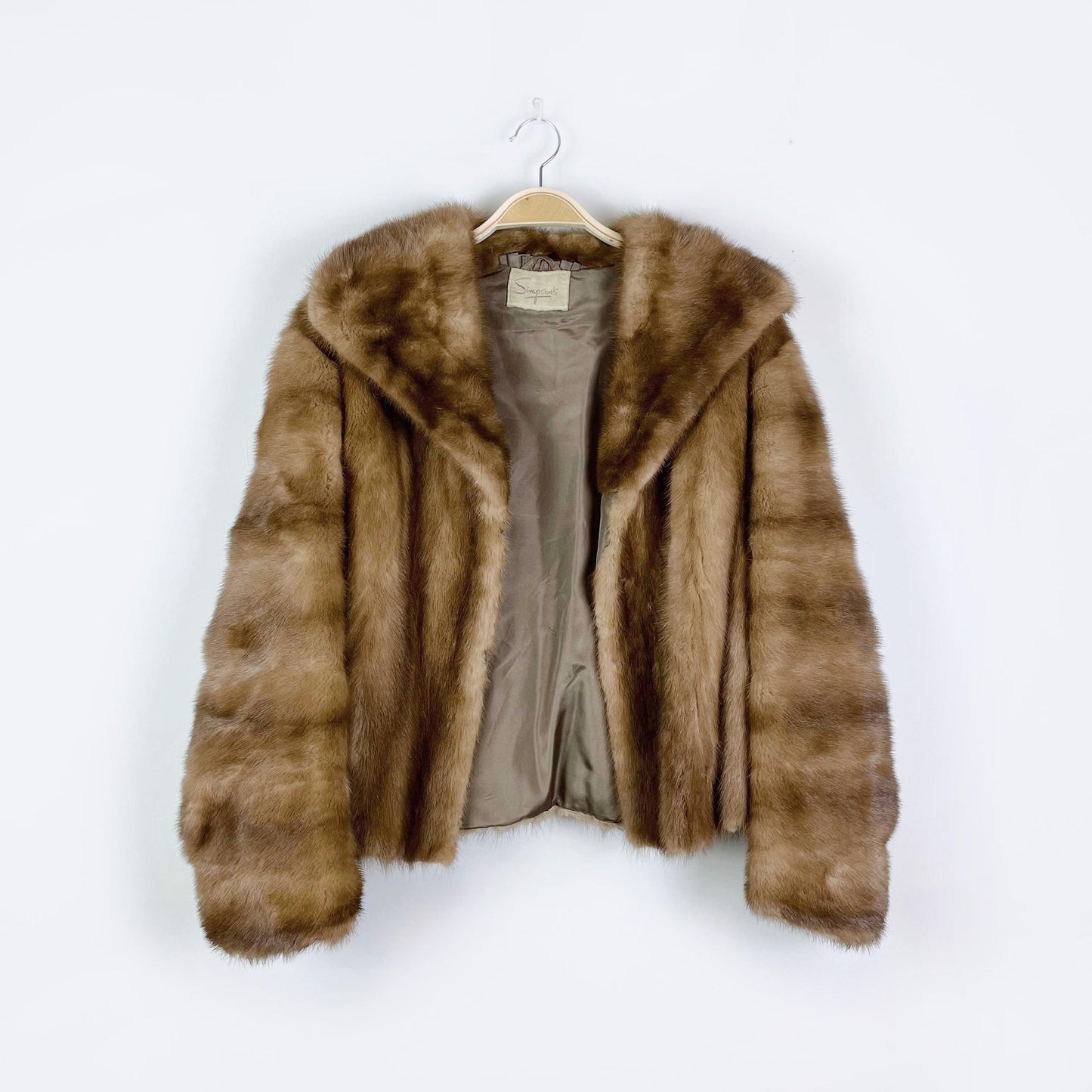 simpsons caramel brown mink open cropped jacket - size large