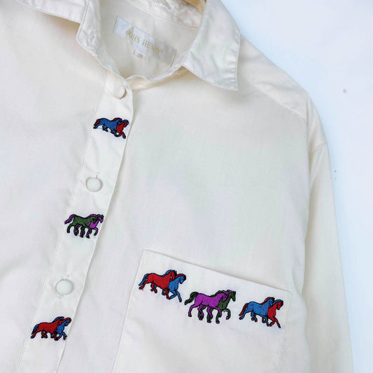 vintage john henry embroidered horses crop shirt