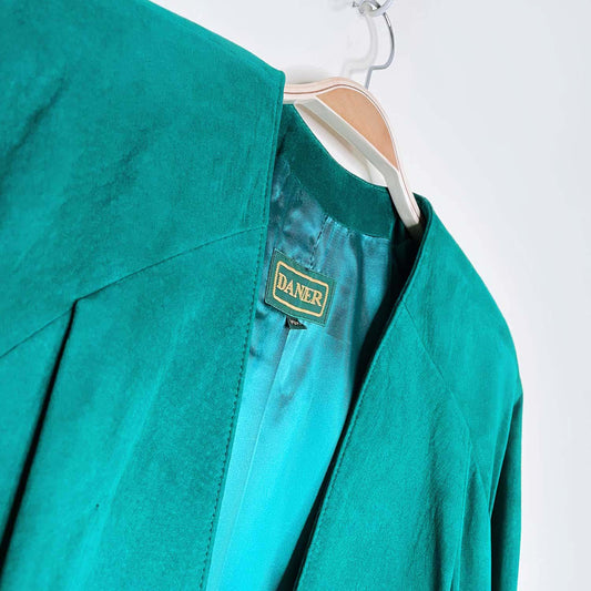 vintage danier green suede leather open jacket - size medium