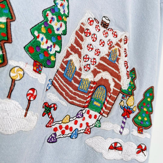 vintage casey coleman embroidered gingerbread house shirt