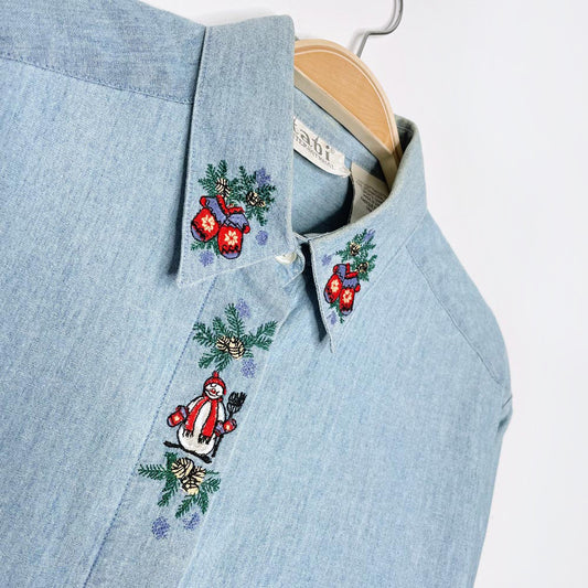 vintage 90s tabi embroidered mittens collar denim shirt