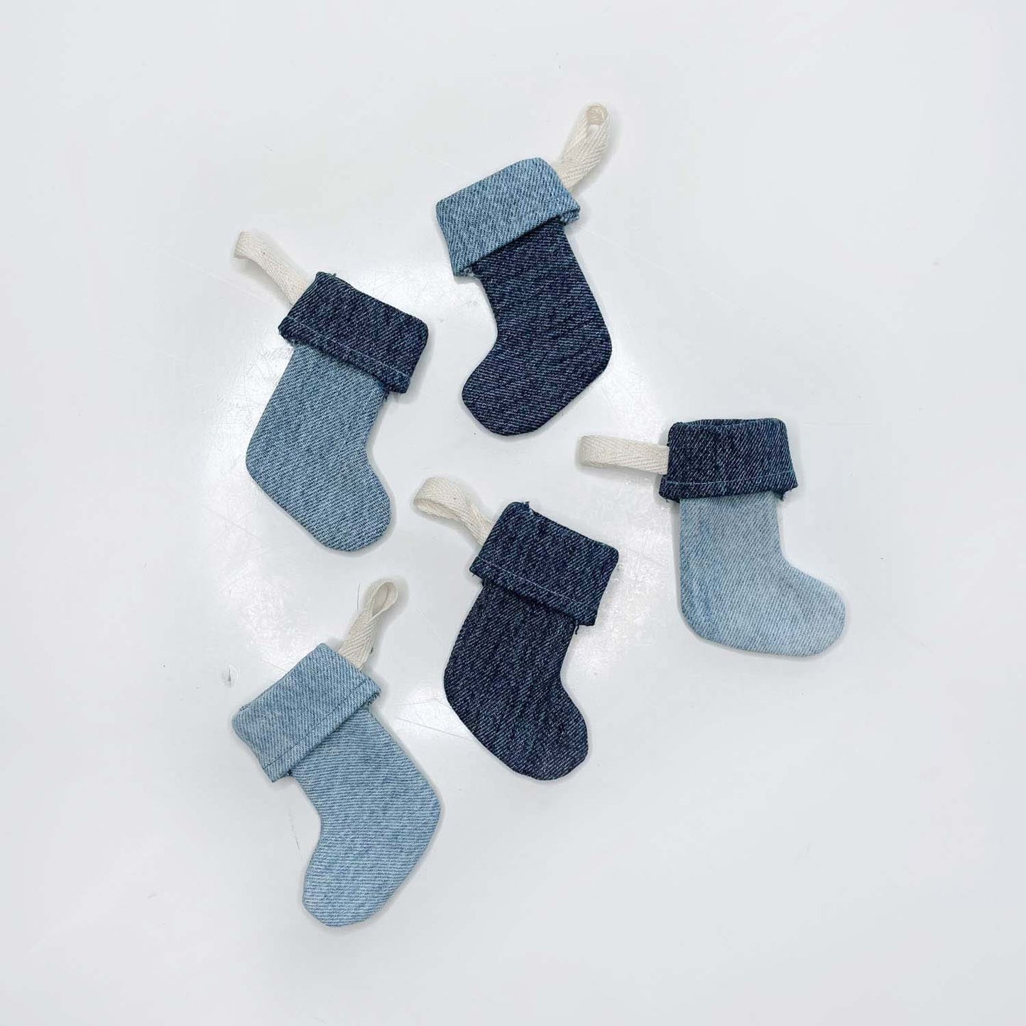 handmade mini denim stocking ornament