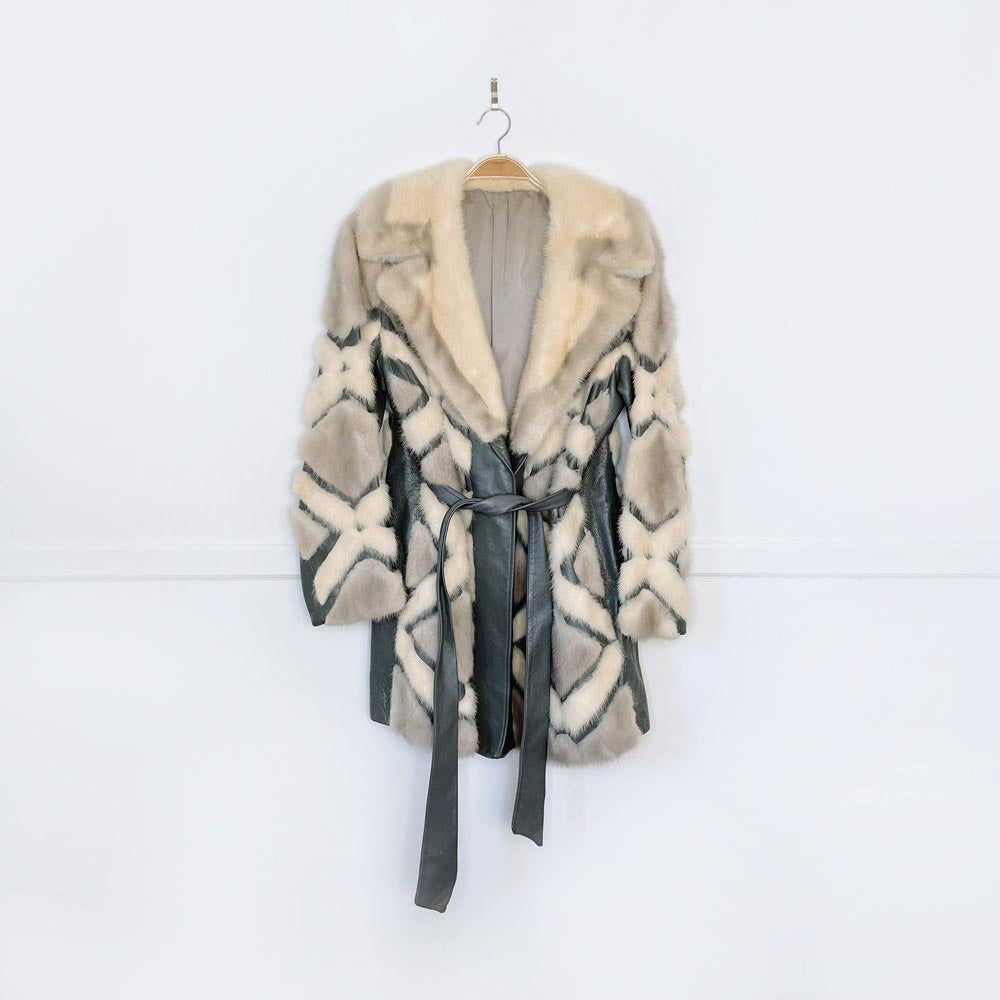 vintage 60s diamond mink + leather open wrap jacket