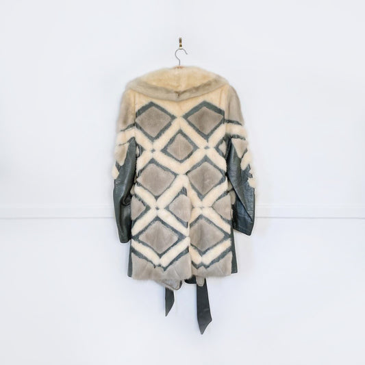 vintage 60s diamond mink + leather open wrap jacket