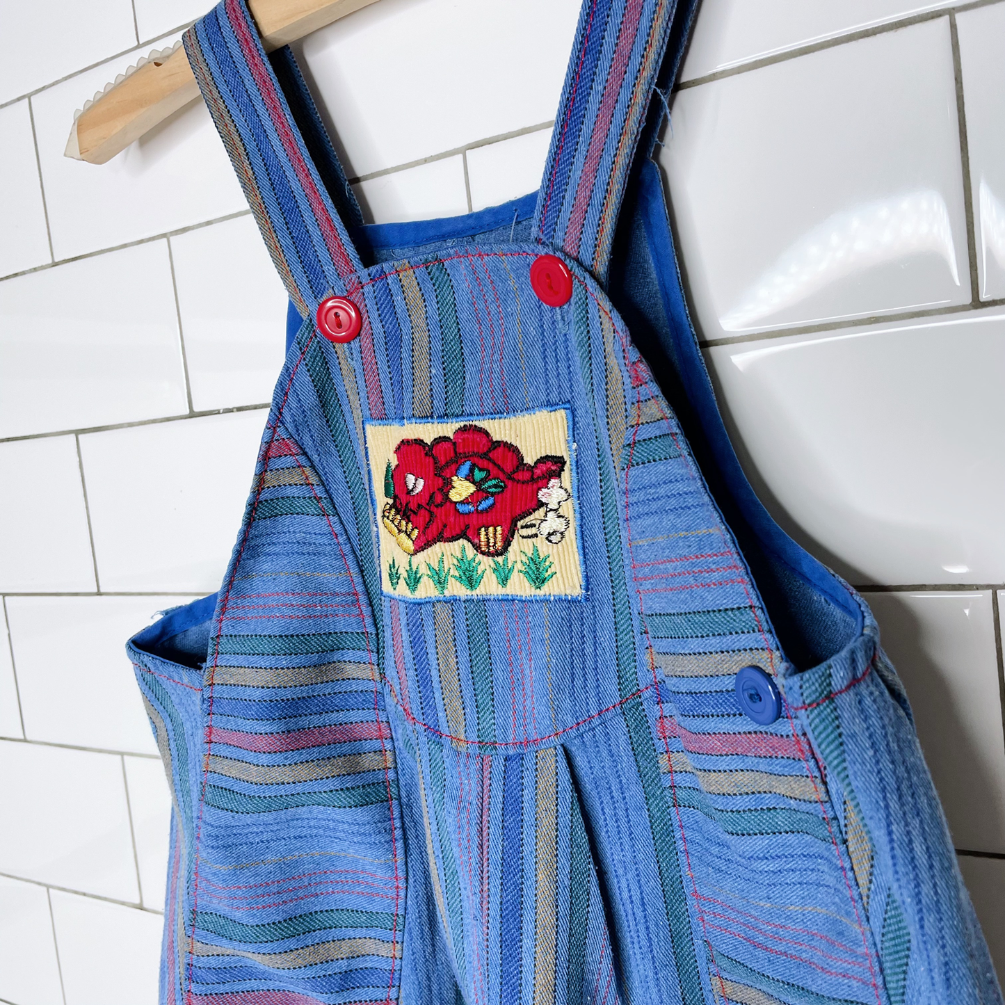 vintage dinosaur striped overalls - size 4