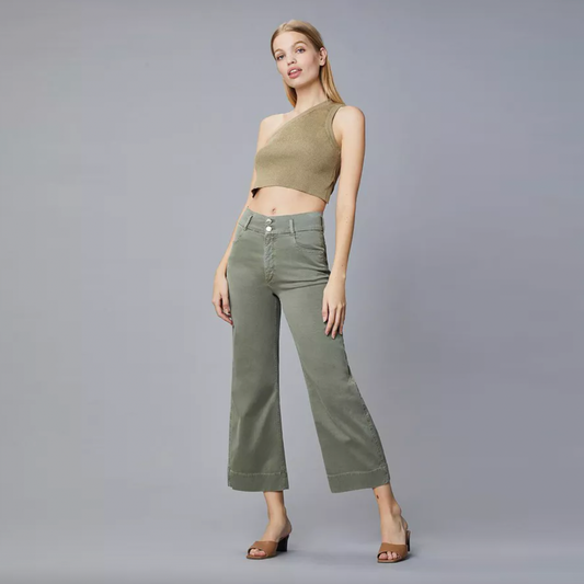 nwt dl1961 green hepburn high rise wide leg pants - size 26