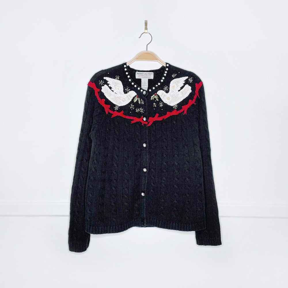 vintage 90s heirloom two turtle doves knit cardigan