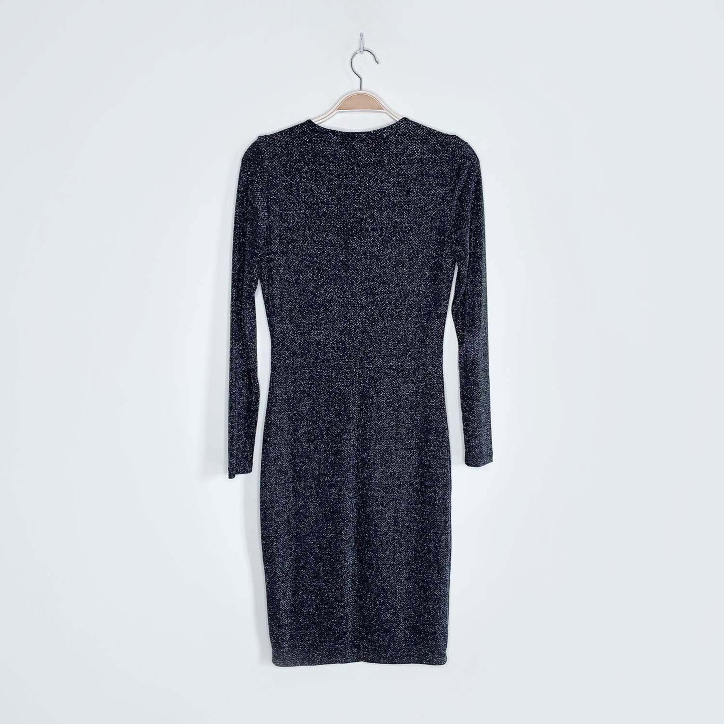 dynamite black sparkle long sleeve v-neck holiday dress - size small