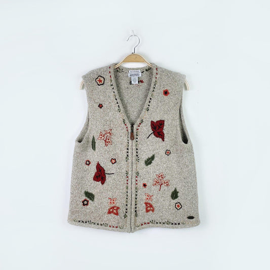 vintage 00s NR hand-embroidered fall knit vest