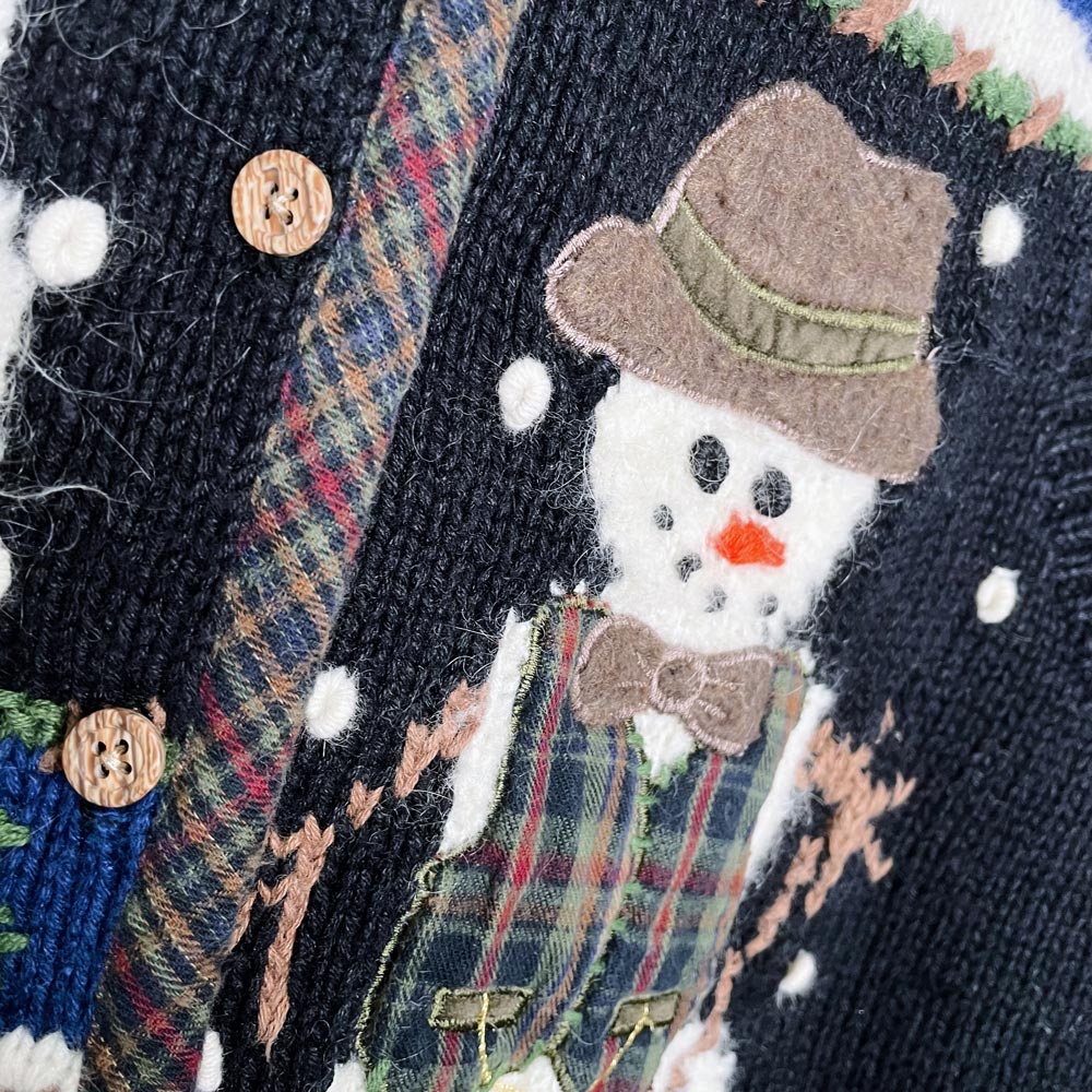 vintage 90s belle point knit snowman flannel vest