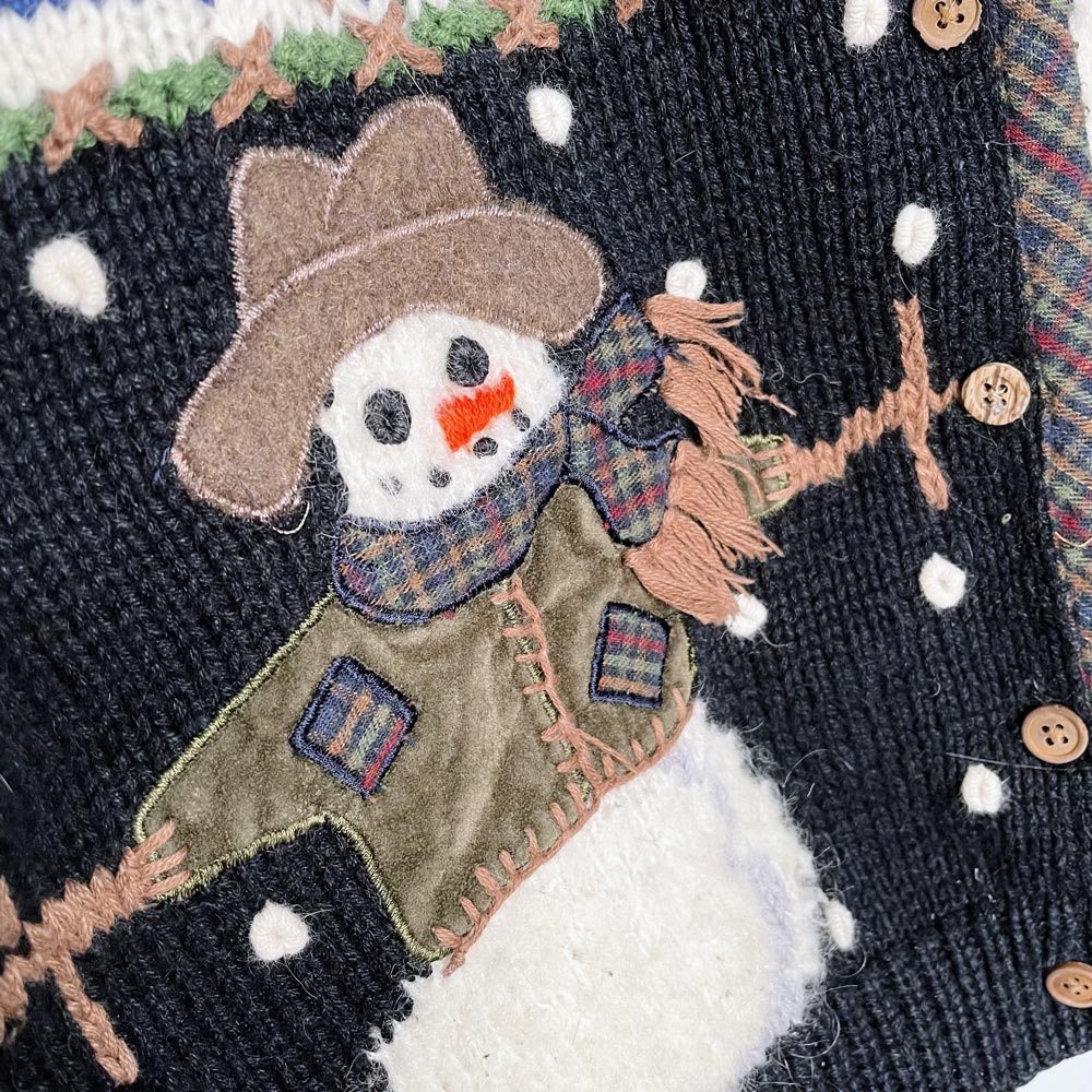 vintage 90s belle point knit snowman flannel vest