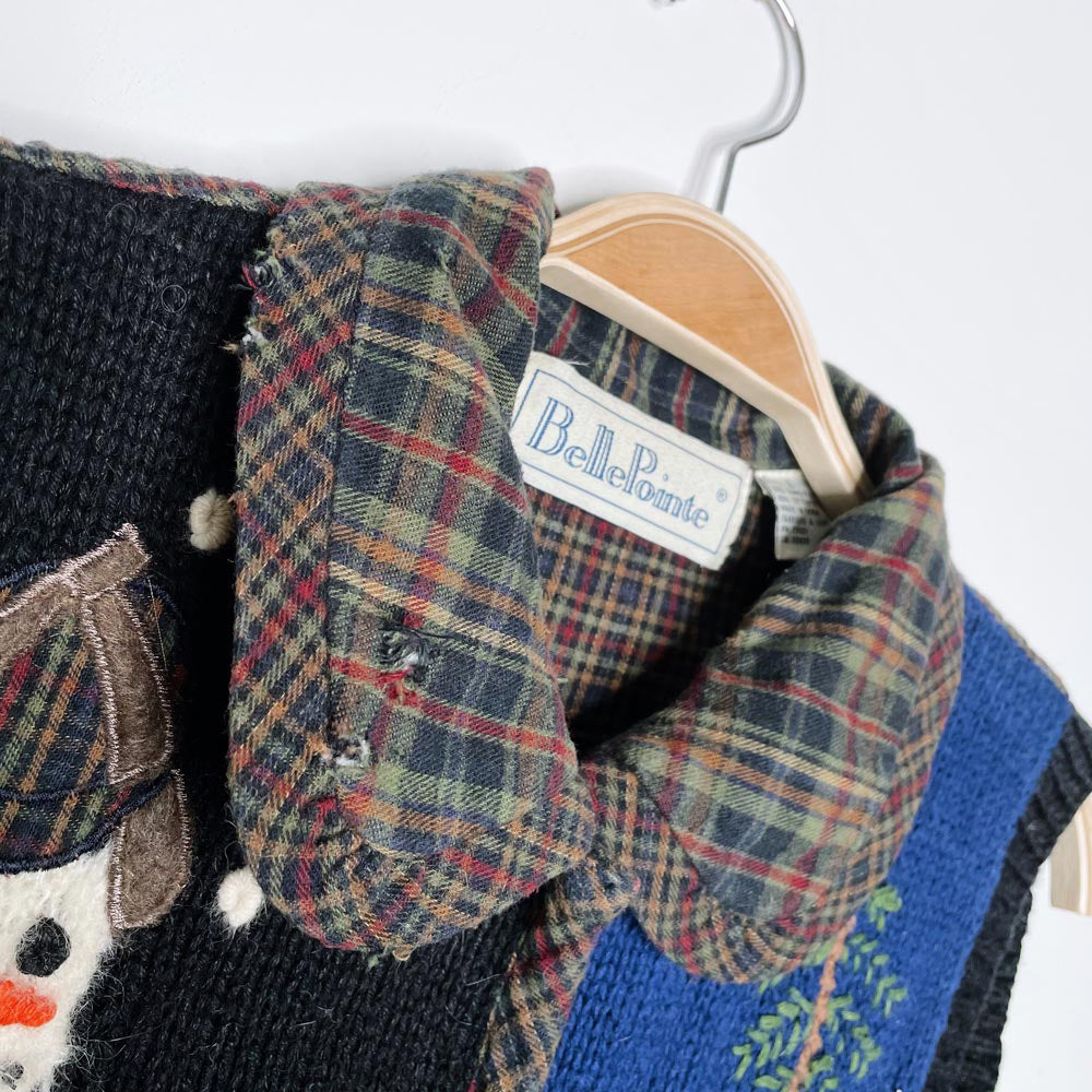 vintage 90s belle point knit snowman flannel vest