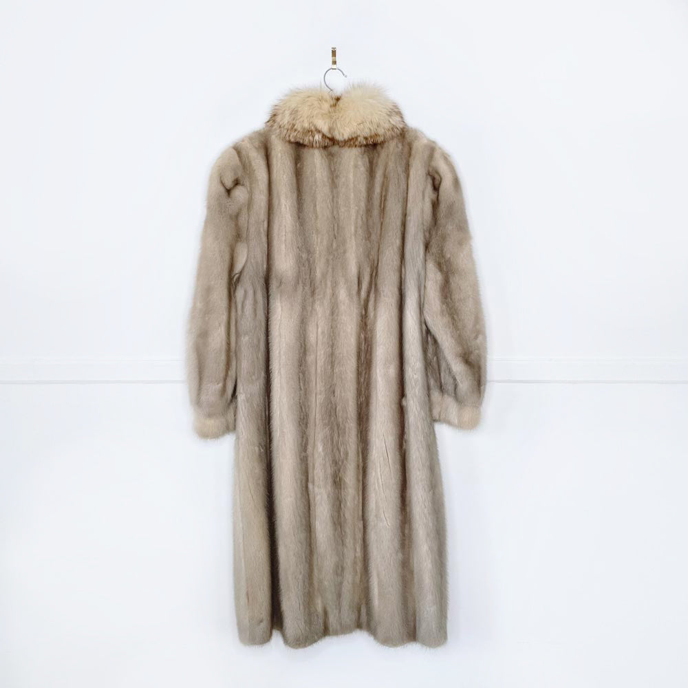 vintage grey mink long coat with fox full fur trim