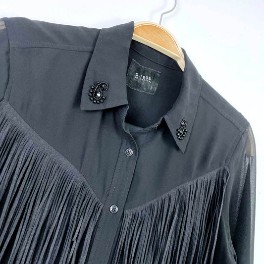 guess western fringe sheer button down