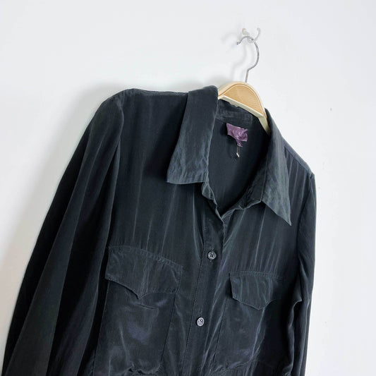 hale bob black silk pocket button down shirt - size small