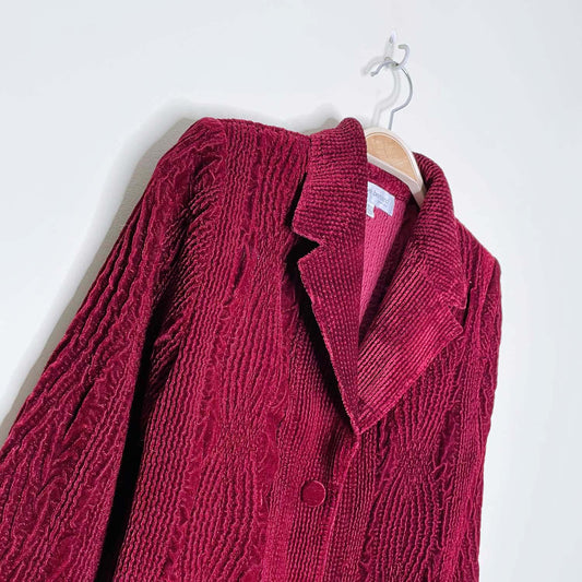 vintage harvé bernard 'cable knit' red velvet blazer - size 4