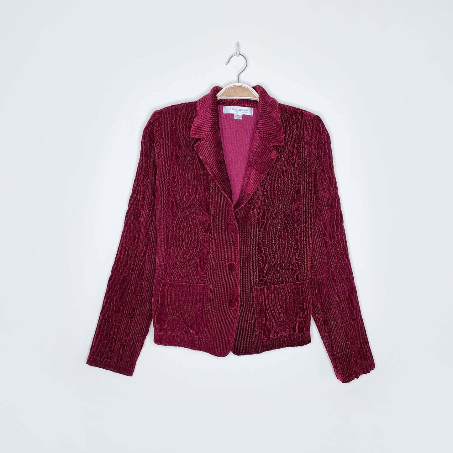 vintage harvé bernard 'cable knit' red velvet blazer - size 4