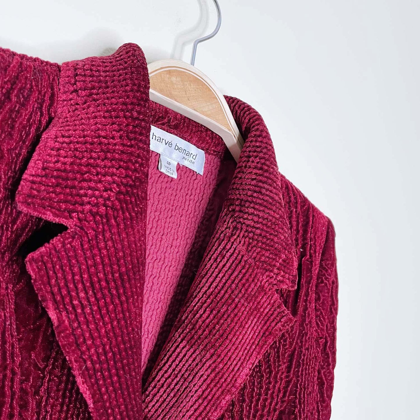 vintage harvé bernard 'cable knit' red velvet blazer - size 4