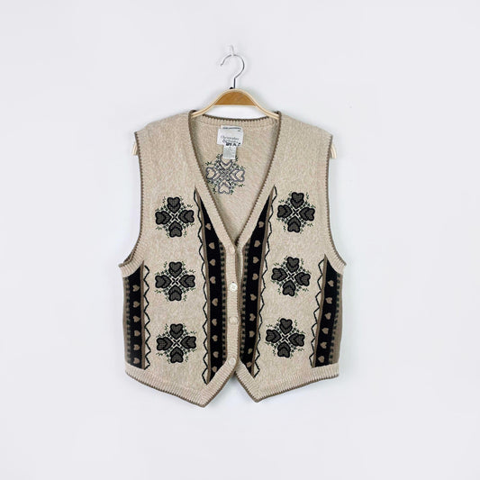 vintage 90s christopher & banks hand-knit hearts vest