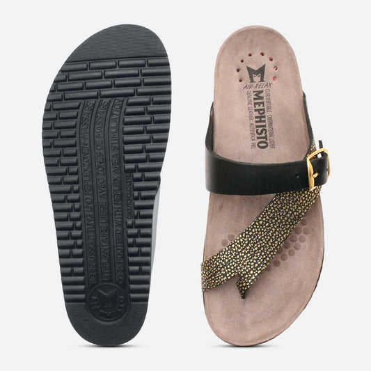 mephisto helen black gold mix leather sandals
