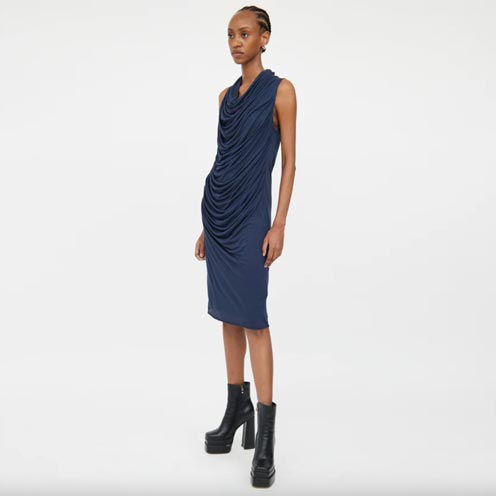 helmut lang ruched drape modal midi dress