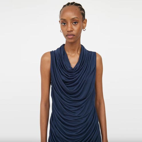 helmut lang ruched drape modal midi dress