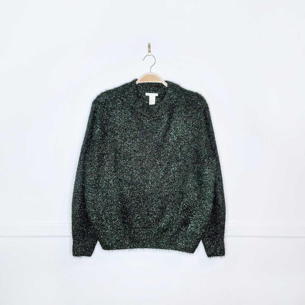 h&m holiday oversized green confetti knit crew