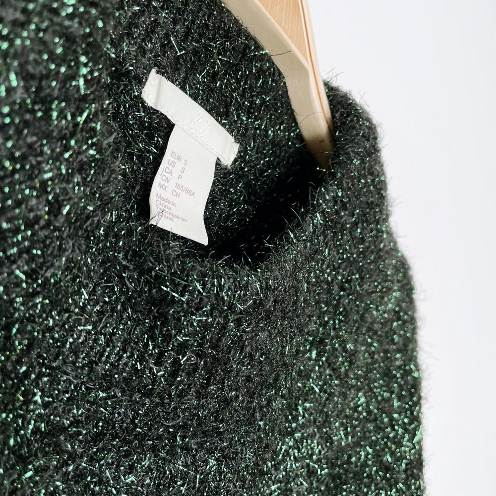 h&m holiday oversized green confetti knit crew