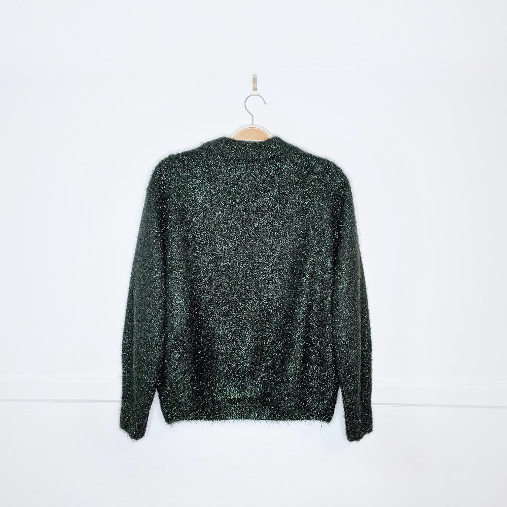 h&m holiday oversized green confetti knit crew