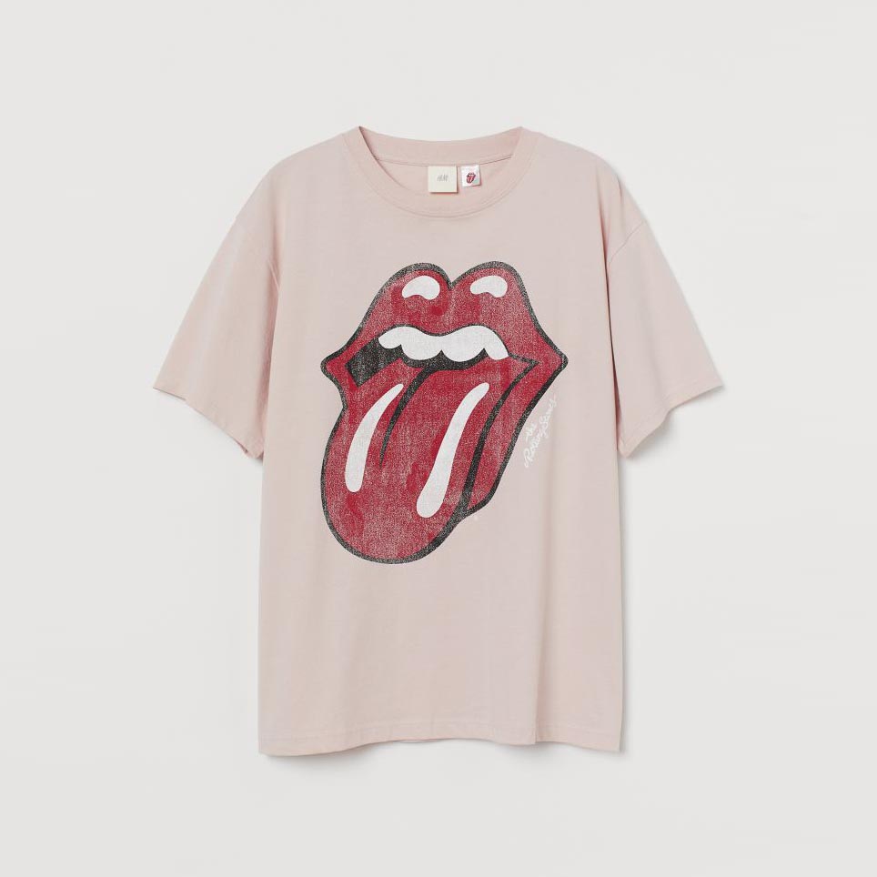 h&m 2023 rolling stones pink tee