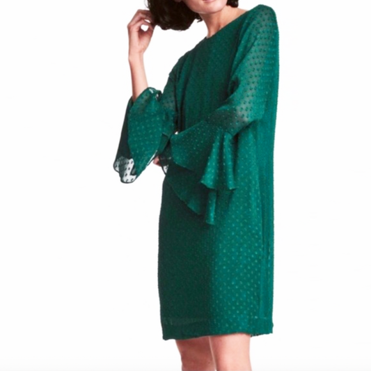 nwt h&m green flounce ruffle sleeve chiffon holiday dress - size 10