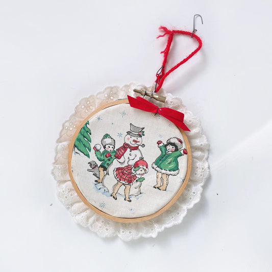 vintage snowman scene hoop wall decor