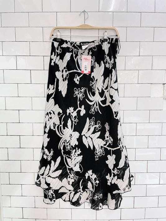 y2k amanda col floral chiffon b+w midi skirt