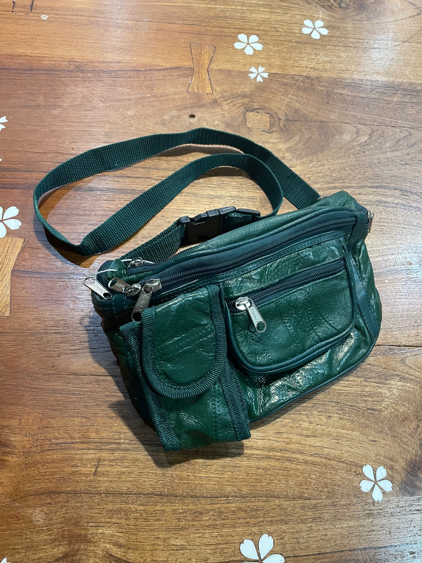 vintage green patchwork pleather belt bag