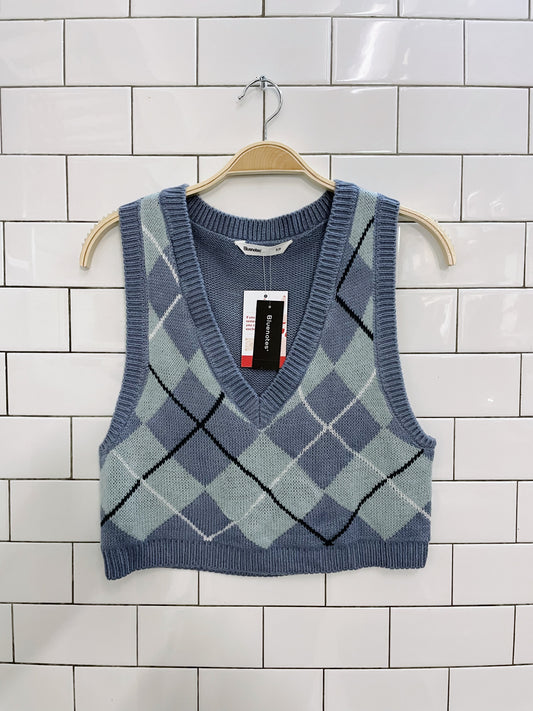 nwt bluenotes cropped argyle knit vest