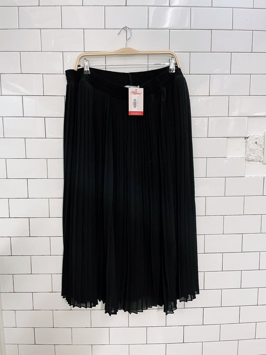 vintage black pleated chiffon midi skirt