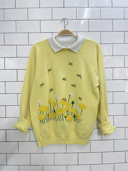 vintage made in usa bees + dandelions collared crew