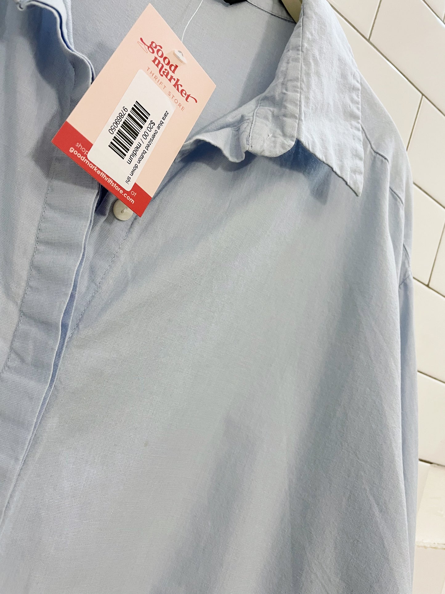 zara blue oversized button down shirt