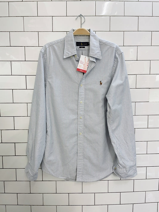 ralph lauren slim fit striped oxford shirt