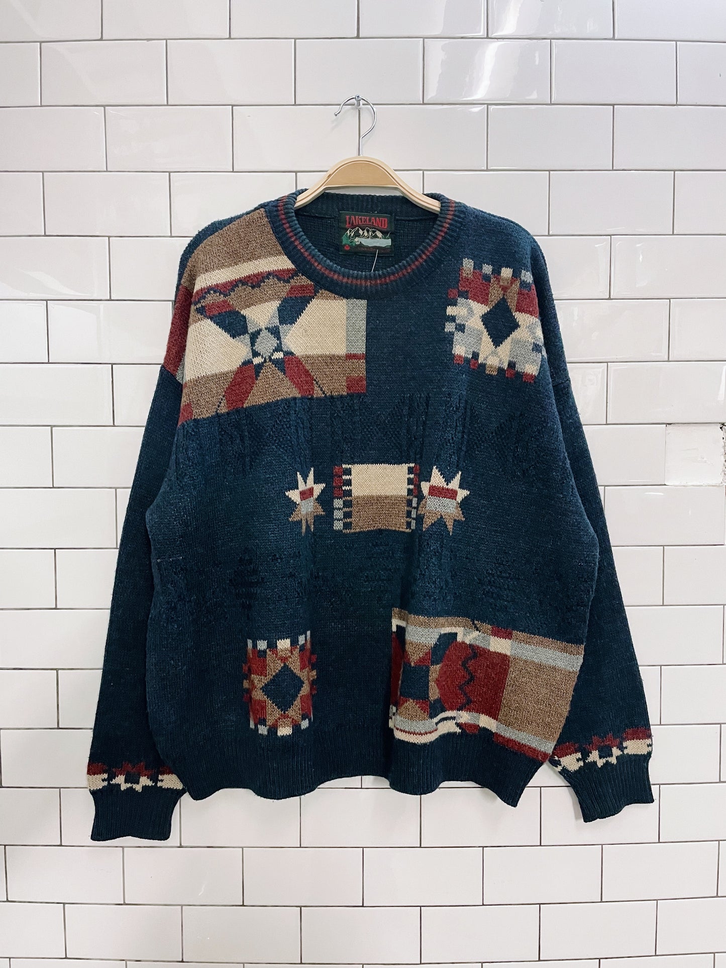 vintage lakeland wool-blend southwestern crew