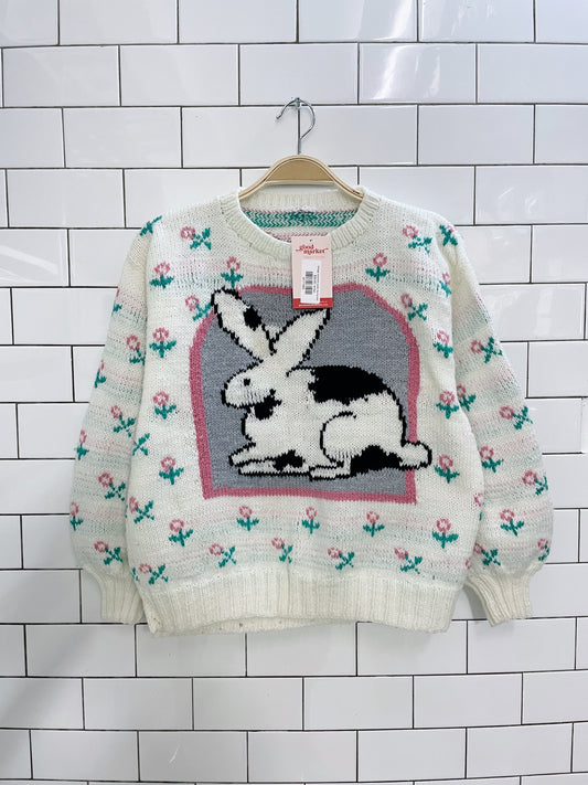 vintage hand knit easter bunny crew