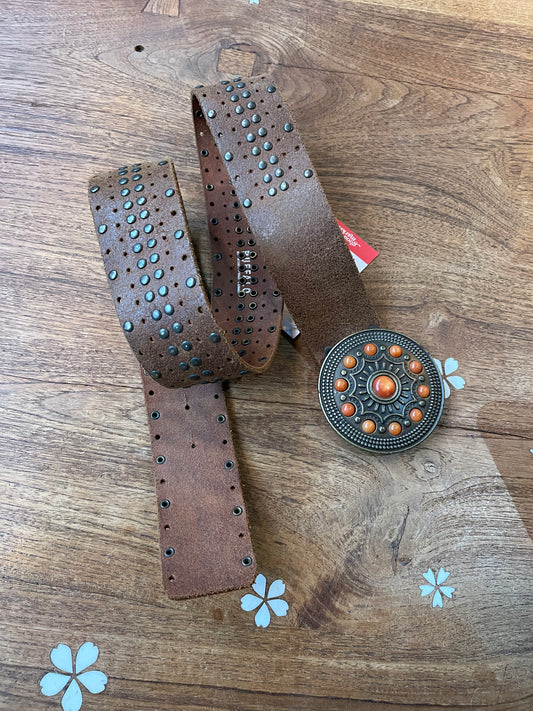 vintage 00s buffalo leather medallion buckle belt