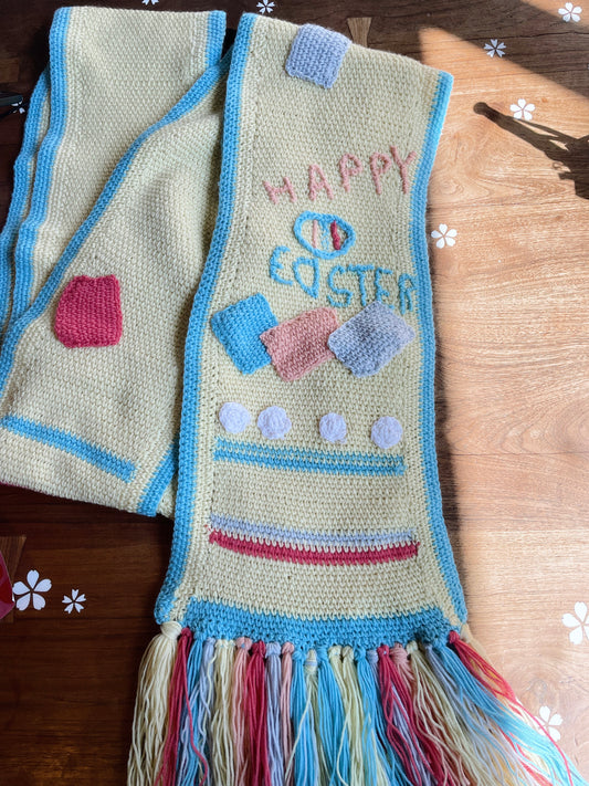 handknit happy easter scarf / table runner