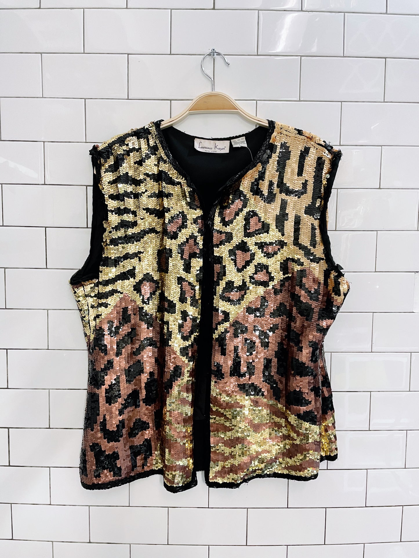 vintage laurence kazar silk animal sequin vest